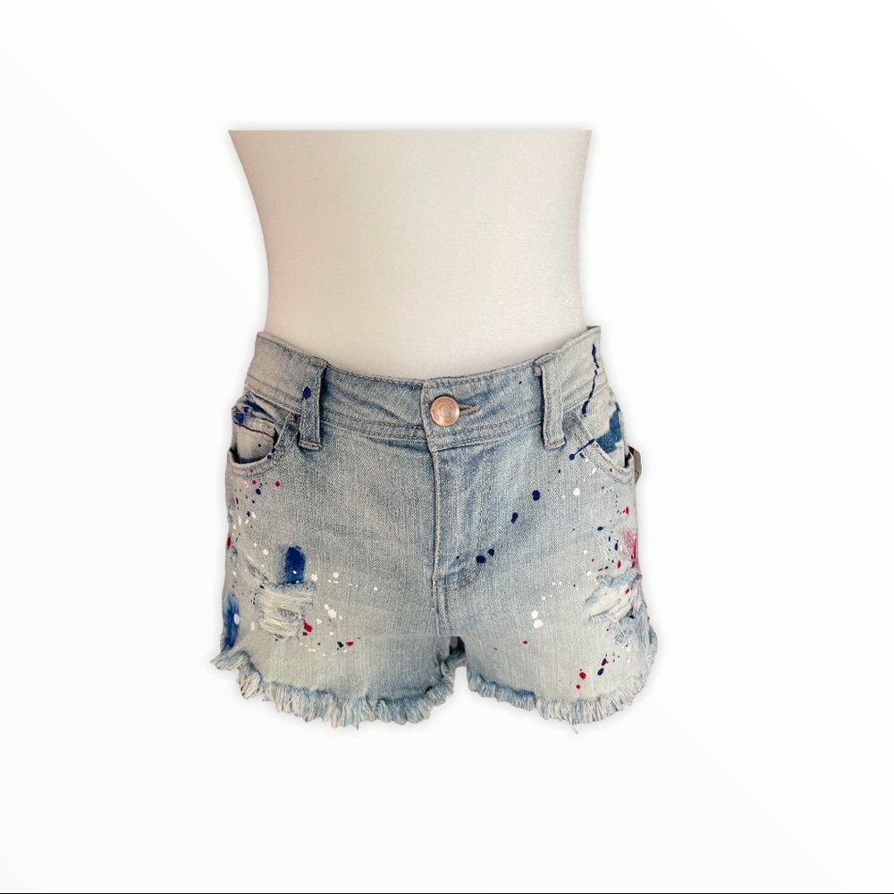 Distressed denim shorts